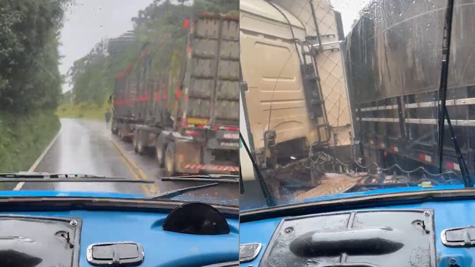 Caminhoneiro quase provoca tragédia na PR-340 durante ultrapassagem arriscada