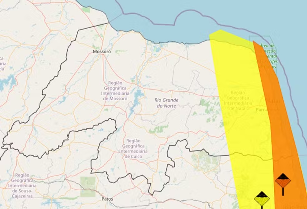 Inmet emite dois alertas com previsão de chuvas de até 100 mm em cidades do RN