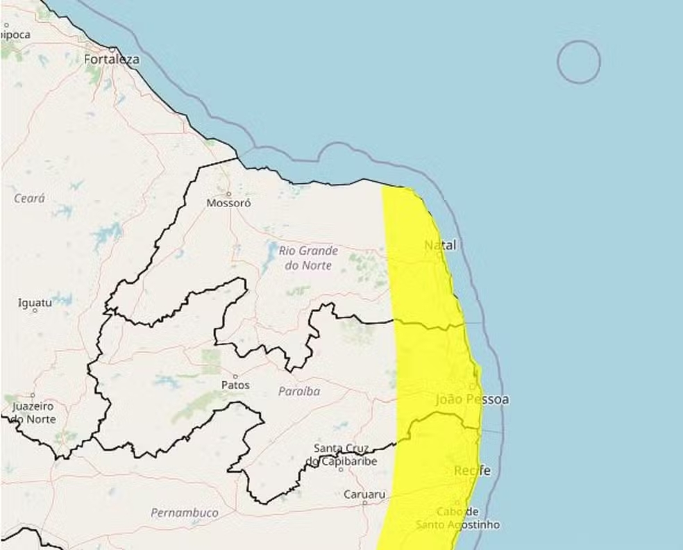 Alerta Meteorológico: Inmet emite aviso de chuvas intensas para 50 cidades do RN, incluindo Natal